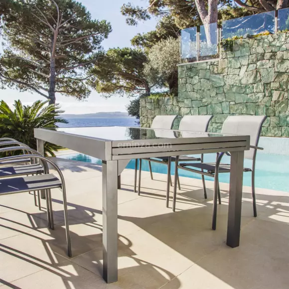 Table de jardin extensible 10 places en verre Murano (270 x 90 cm) - Anthracite 3