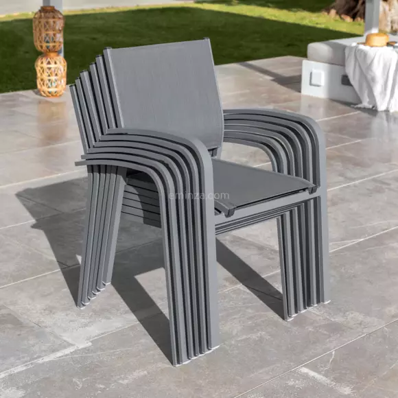Silla de jardín con reposabrazos alu apilable Murano - Gris pizarra 3