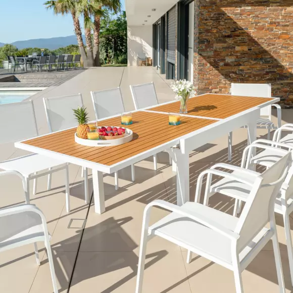 Tavolo da giardino allungabile 10 posti Alluminio effetto legno Murano (270 x 90 cm) - Bianco 2