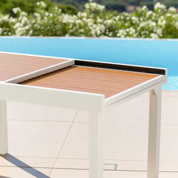 Mesa de jardín extensible 10 personas Aluminio efecto madera Murano (270 x 90 cm) - Blanca 7