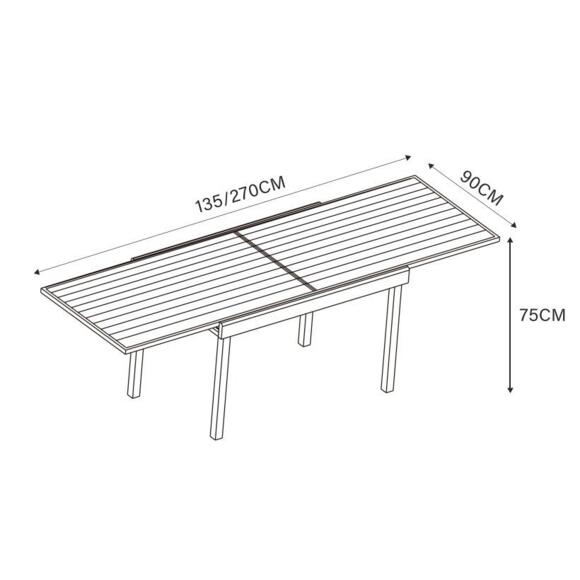 Tavolo da giardino allungabile 10 posti Alluminio effetto legno Murano (270 x 90 cm) - Grigio antracite 7