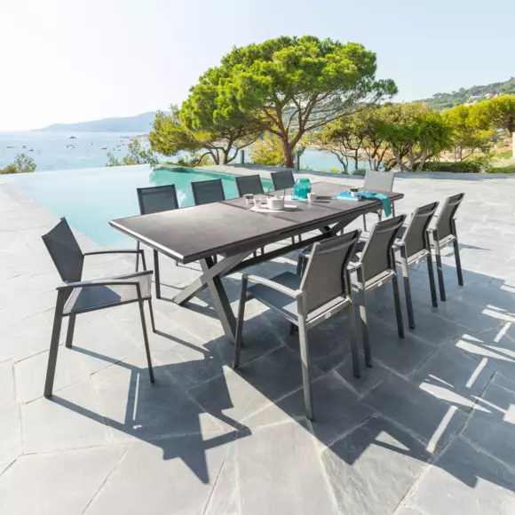 Silla de jardín aluminio apilable con reposabrazos Axiome - Gris grafito 3
