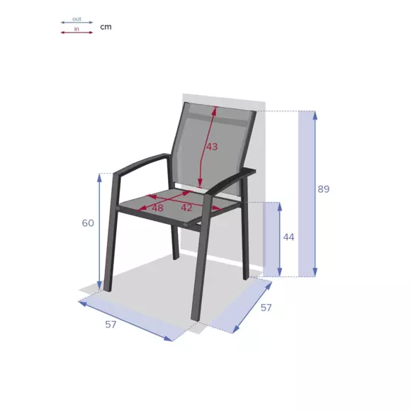 Silla de jardín aluminio apilable con reposabrazos Axiome - Gris grafito 7