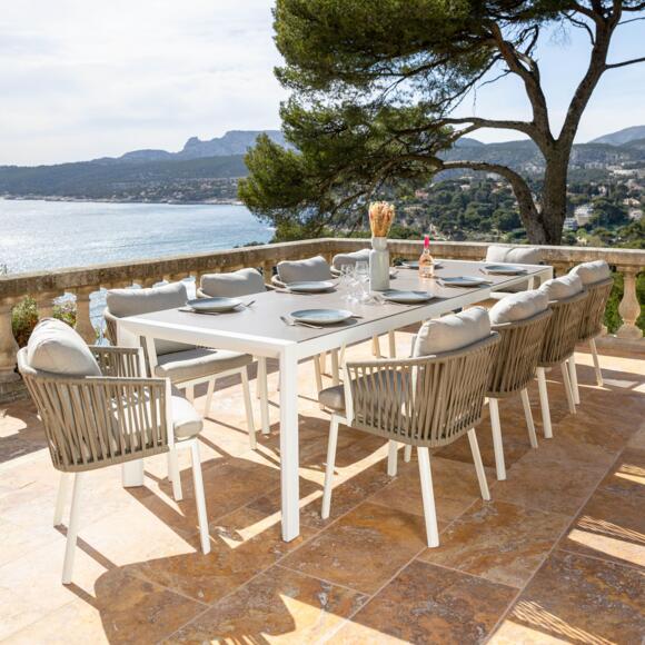 Mesa de jardín extensible Amalfi de aluminio para 12 personas (300 x 96 cm) - Blanca 7