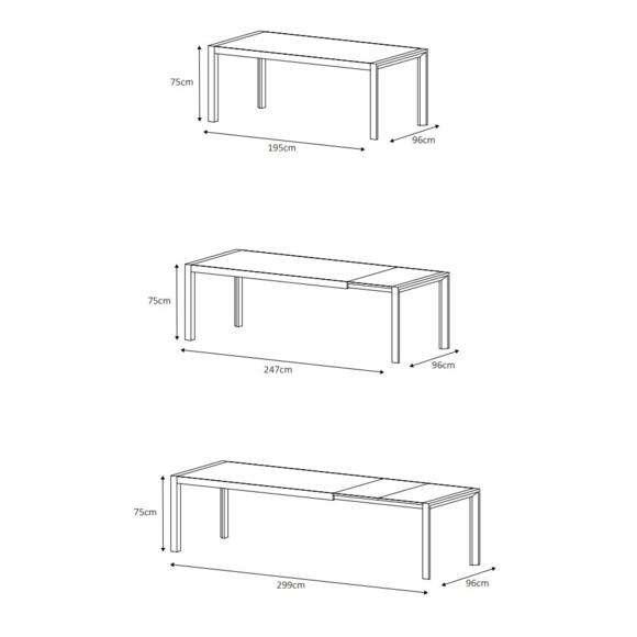 Table de jardin extensible 12 places Aluminum Amalfi (300 x 96 cm) - Blanc 8