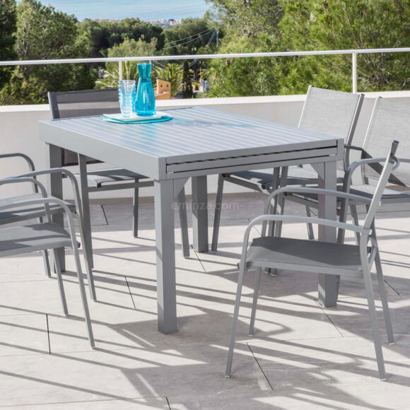 Rechteckiger Gartentisch ausziehbar Murano Aluminium (Bis zu 10 Pers.) - Schiefergrau 3