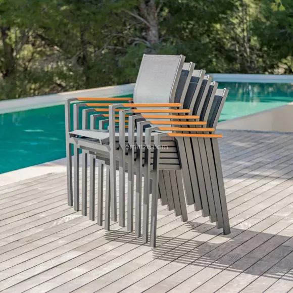 Fauteuil de jardin alu empilable Bali - Gris anthracite 2