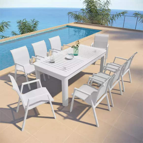 Table de jardin extensible 10 places Verona (280 x 95 cm) - Blanche 3