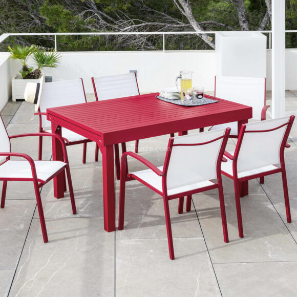 Mesa de jardín rectangular extensible Aluminio Murano (Hasta 10 pers.) - Rojo 3
