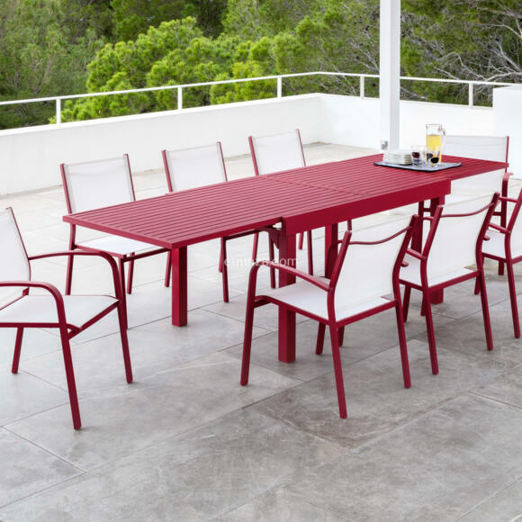 Mesa de jardín rectangular extensible Aluminio Murano (Hasta 10 pers.) - Rojo 4