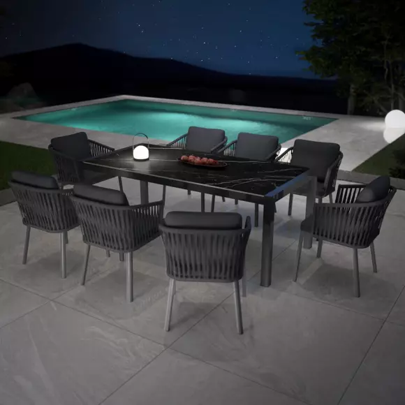 Table de jardin 8 places Aluminium/Céramique Modena (180 x 90 cm) - Gris anthracite/Noir marbré 2