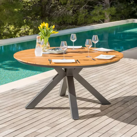 Tuintafel 8 persoons Aluminium/teak hout Bali (D140 cm) - Antraciet