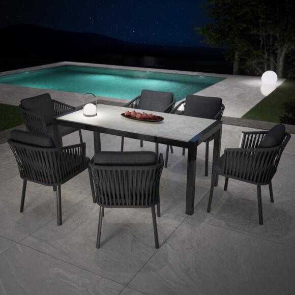 Table de jardin 6 places Aluminium/Céramique Modena (150 x 75 cm) - Gris anthracite/Gris clair 2