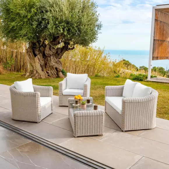 Housses de coussin de remplacement pour salon de jardin Calvi 5 places - Blanc 2