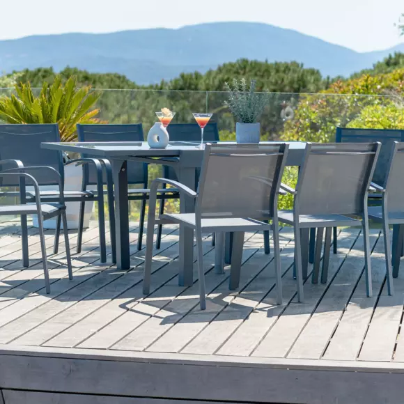 Tuintafel Murano uitschuifbaar met glasplaat, 8 personen  (180 x 90 cm) - Leigrijs 7