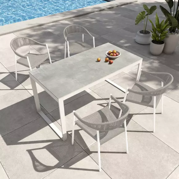 Mesa de jardín Kore 6 plazas de aluminio/cerámica (150 x 75 cm) - Blanco/Gris claro	 2