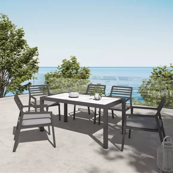 Mesa de jardín 6 plazas Aluminio/Cerámica Torano (162 x 87 cm) - Gris antracita/Blanco 2