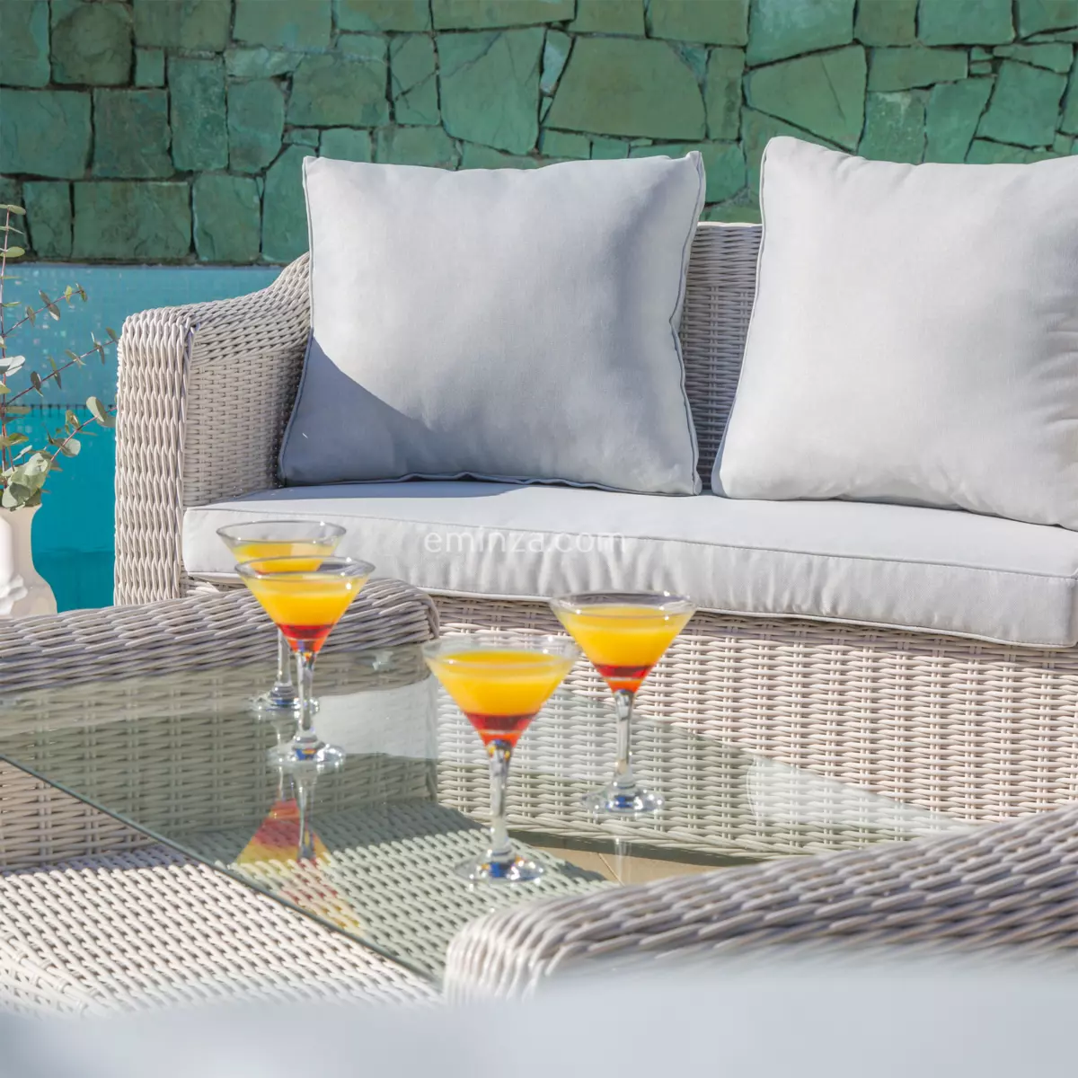 Canapé de jardin 3 places Calvi - Blanc/gris clair 3