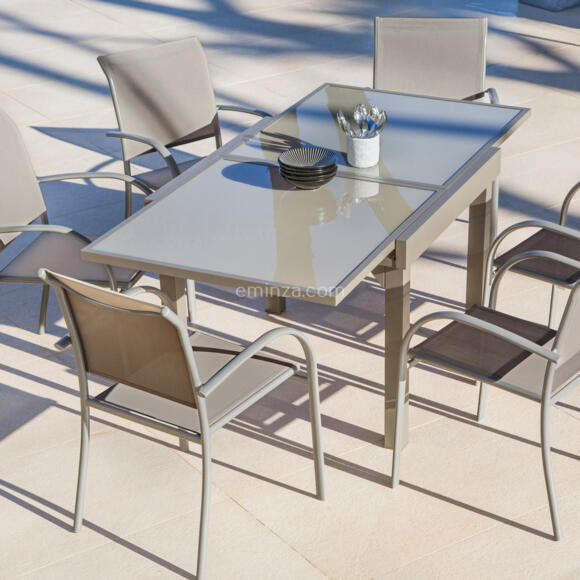 Table de jardin extensible 8 places en verre Murano (180 x 90 cm) - Taupe 3