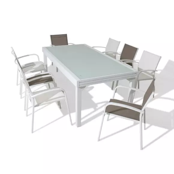Tuintafel uitschuifbaar 10 personen met glasplaat Murano (270 x 90 cm) - Wit 7