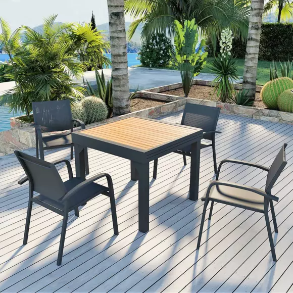 Tuintafel uitschuifbaar 8 personen Aluminium hout effect Murano (180 x 90 cm)- Antraciet 2