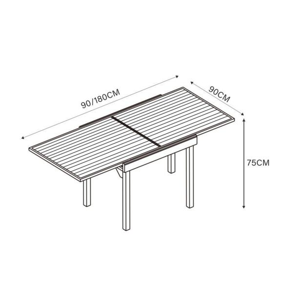 Mesa de jardín extensible 8 personas Aluminio efecto madera Murano (180 x 90 cm)- Gris antracita 7