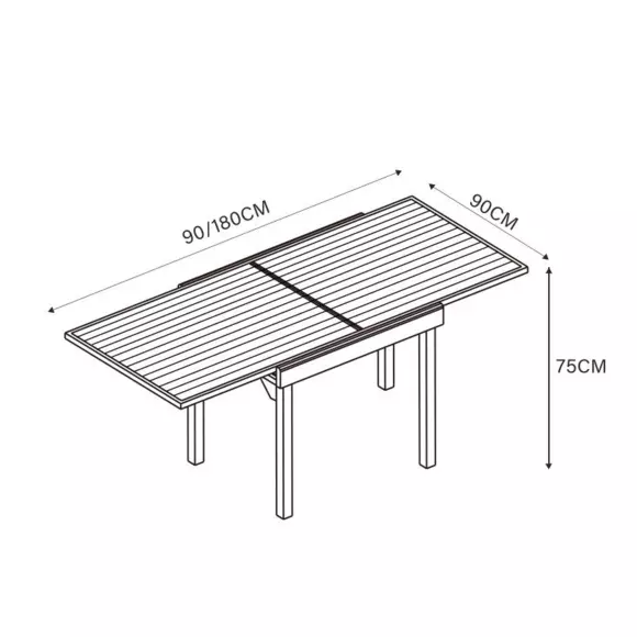 Tuintafel uitschuifbaar 8 personen Aluminium hout effect Murano (180 x 90 cm)- Antraciet 7