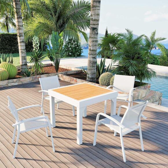 Gartentisch ausziehbar Murano Aluminium mit Holz-Optik (bis zu 8 Pers.) - Weiß 2