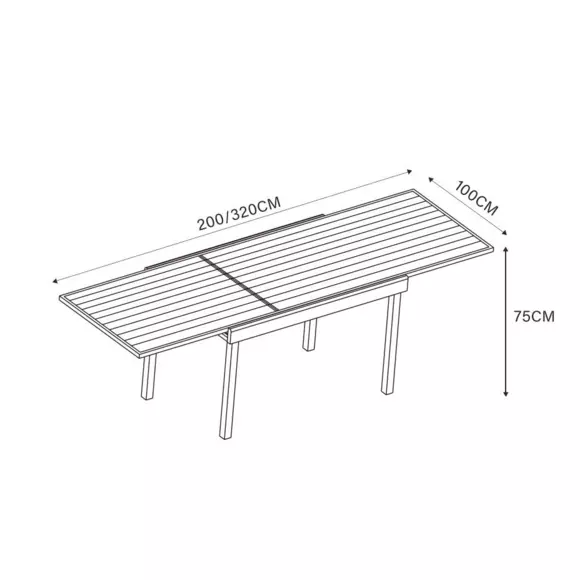 Tavolo da giardino allungabile 12 posti Alluminio effetto legno Murano (320 x 100 cm) - Grigio antracite 7