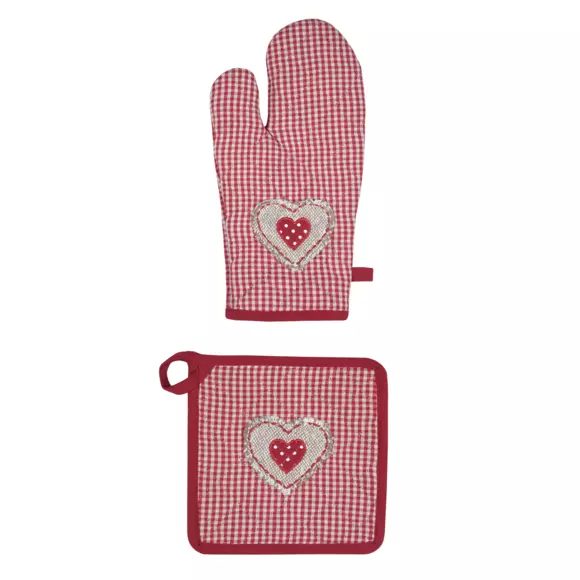 Gant et manique cuisine coton Marianne Rouge  2