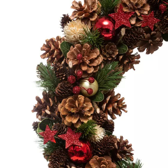 Couronne de Noël décorée Houx étoiles rouge 2