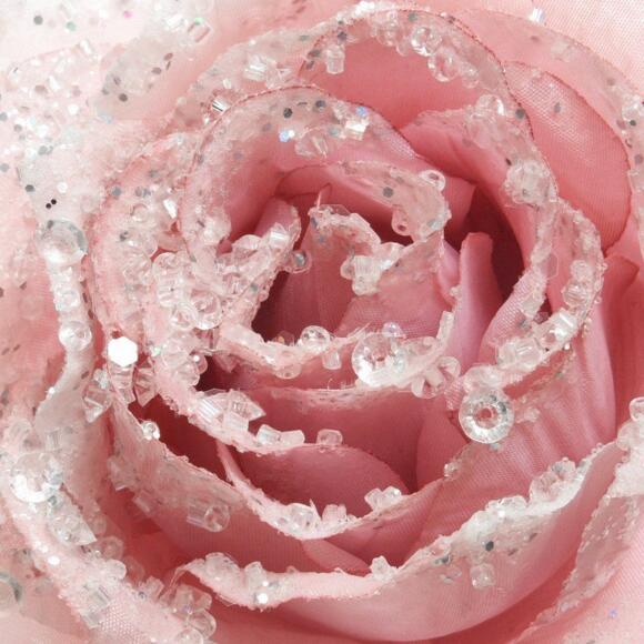 Fleur décorative sur pince pailletée Rose poudré 2