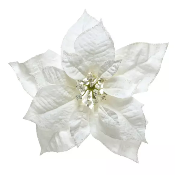 Poinsettia de Noël pailletée  sur clip Blanc 2