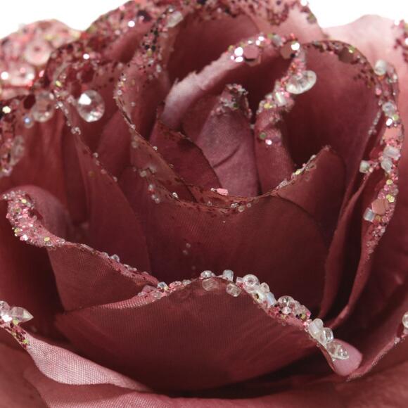 Fleur décorative sur pince pailletée Vieux rose 2