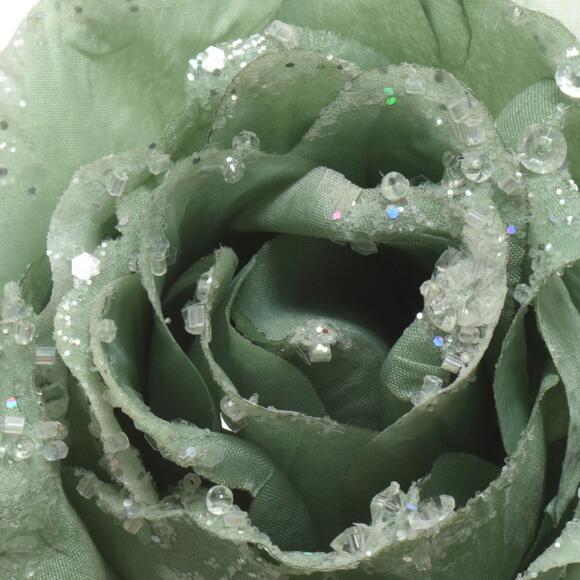 Fleur décorative sur pince pailletée Vert sauge 2