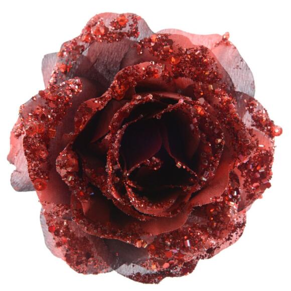 Fleur décorative sur pince pailletée Bordeaux 2