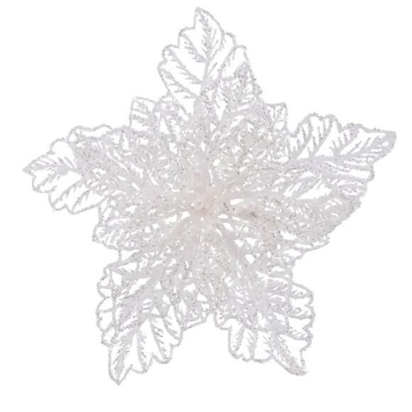 Poinsettia de Noël paillettes  sur clip Blanc 2