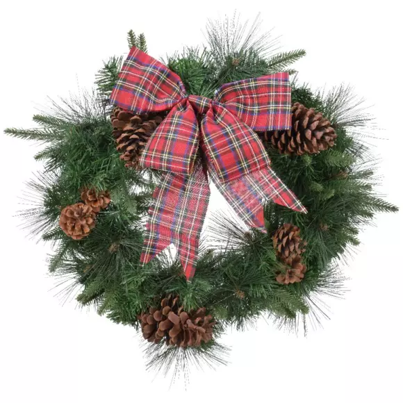 Couronne de Noël décoré Noeud tartan D50 cm 2