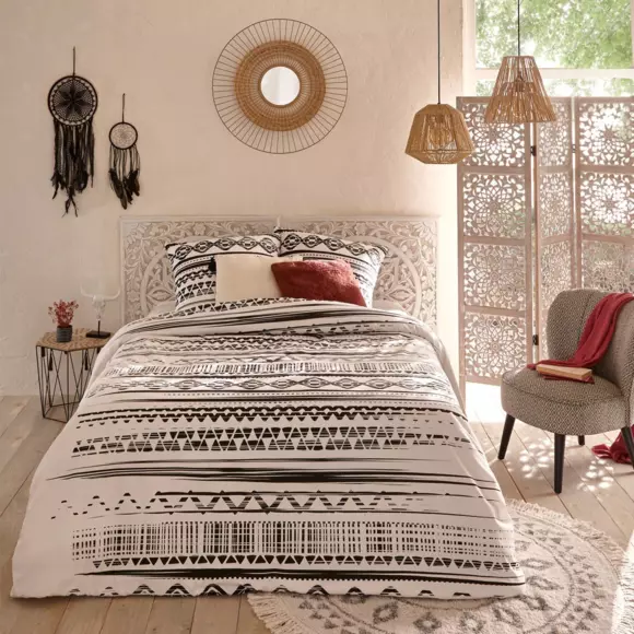 Tapis de salon coton (D120 cm) Etnik Noir et blanc 3