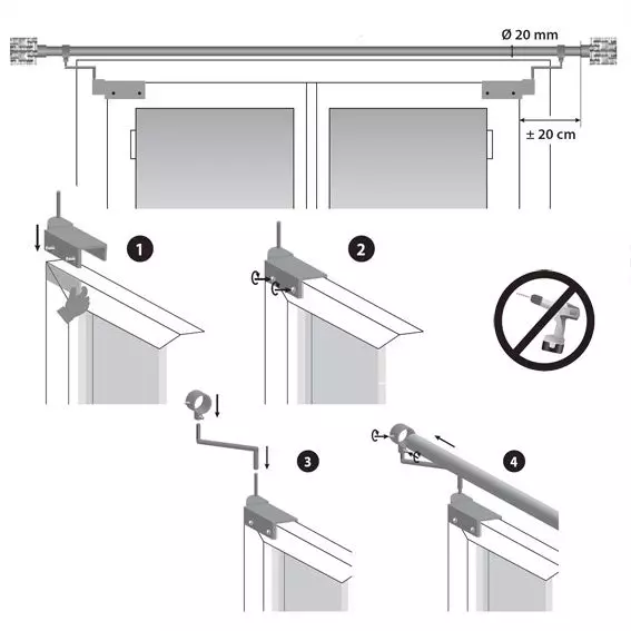 Lote de 2 soportes Fix'vit (L180 / D20 mm) Plateado 3