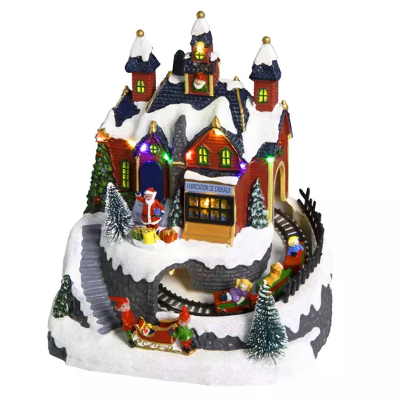 Pueblo de Navidad luminoso a pilas Taller y tren de Navidad luminoso y musical 2