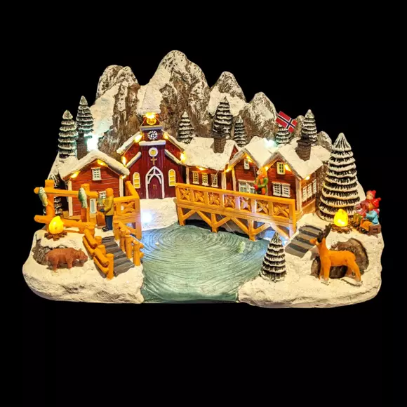 Pueblo de Navidad luminoso y musical Noruega a pilas 2