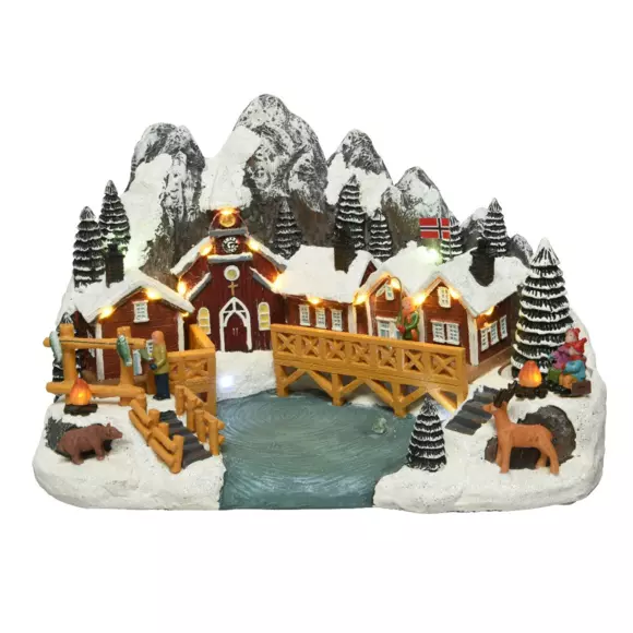 Pueblo de Navidad luminoso y musical Noruega a pilas 3