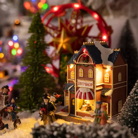 Pueblo de Navidad luminoso Comercios a pilas 3