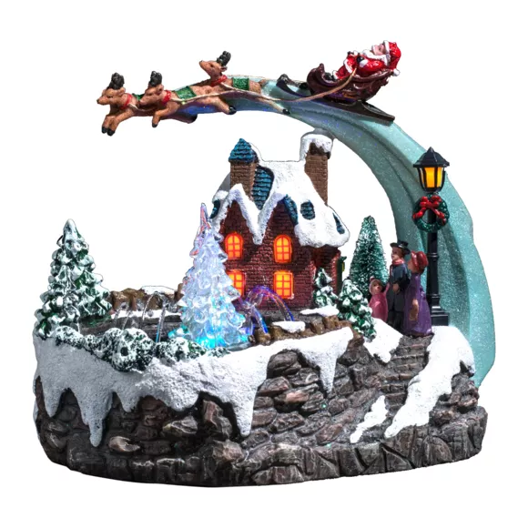 Pueblo de Navidad luminoso y musical Papá Noël y fuente