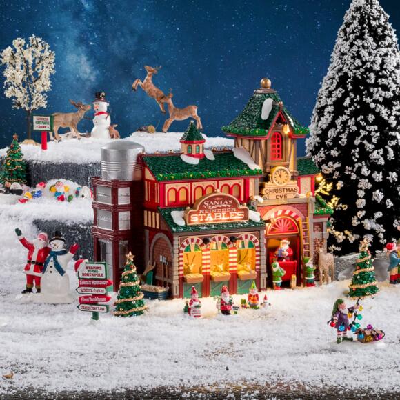 Lemax verlicht kerstdorp à piles lumineux L'écurie des rennes du Père Noël
 2