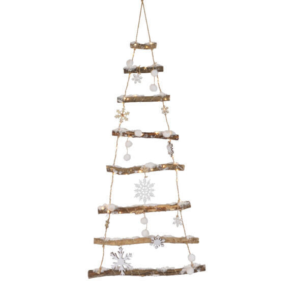Árbol de Navidad para colgar a pilas de madera ramas con luces, nieve y copos  Blanco cálido
 2