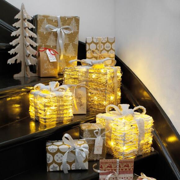 Set de 3 regalos cinta natural a pilas con luz Blanco cálido 65 LED 2