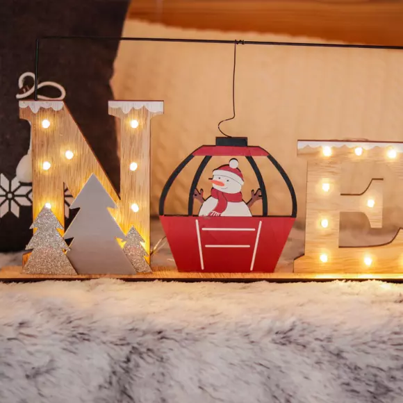 Lettres lumineuses à piles en bois bonhomme de neige Blanc chaud 26 LED 2