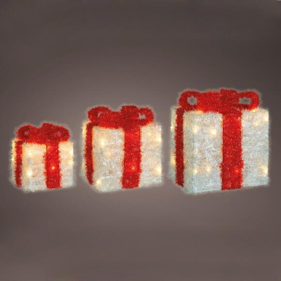 Set di 3 pacchi regalo nastro rosso a pile con luci Bianco caldo 65 LED 2